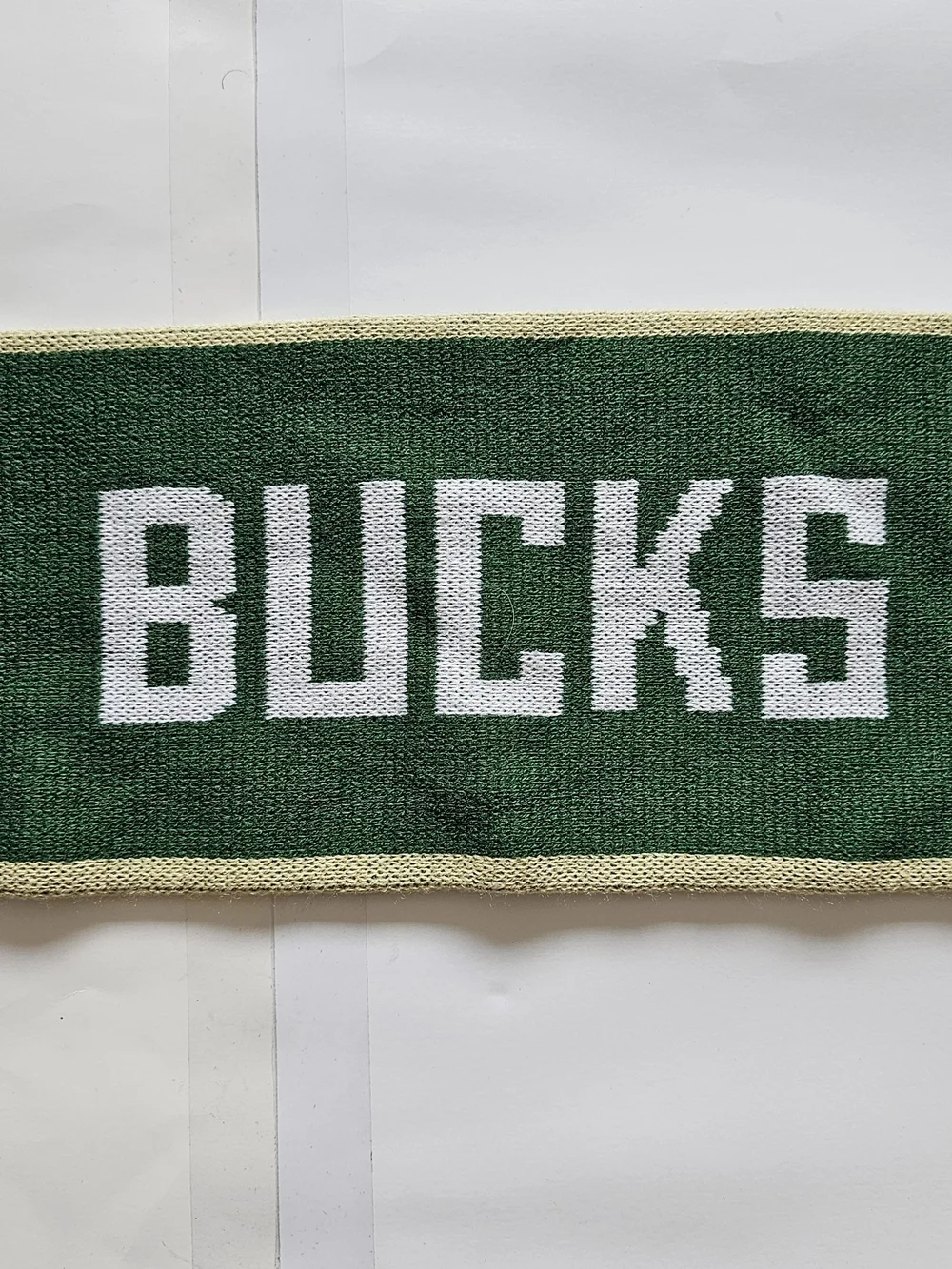 Green Knit Fan Scarf with Cream Trim